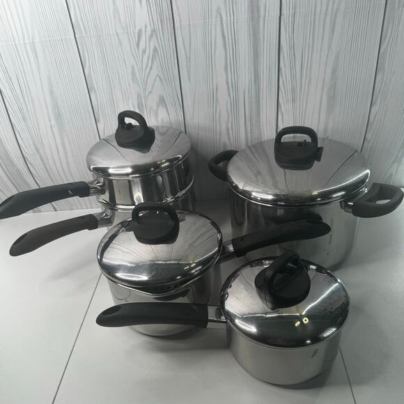 Vintage Revere Ware Stainless Steel Bottom Cookware Saucepan Set of 4 w/Covers - Picture 1 of 16